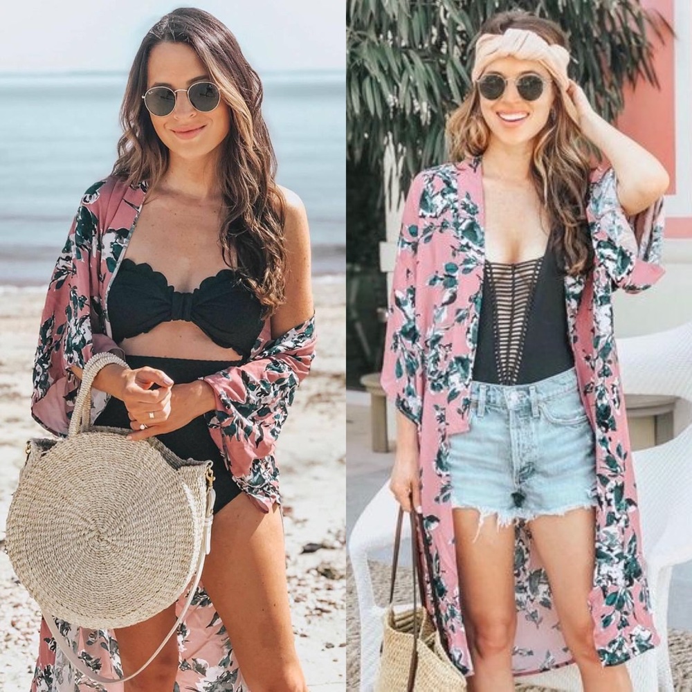 Splendid Floral Pink Kimono Size Large